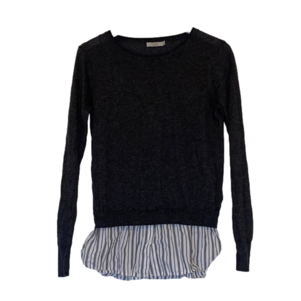Dalia Women’s Gray Pullover Sweater With Faux Layered Shirt, Small
